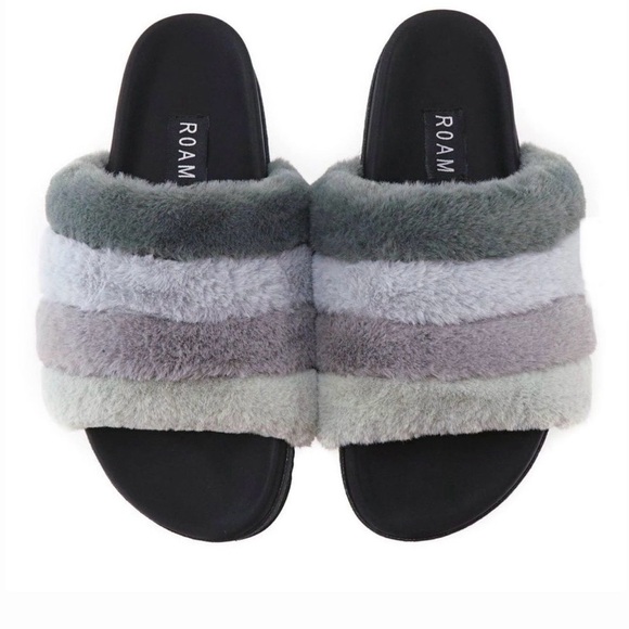 ROAM Prism Twilight Striped Slide Faux Fur SZ 39 EU/ 9 US FITS LIKE SZ 8 NWT - Picture 1 of 6